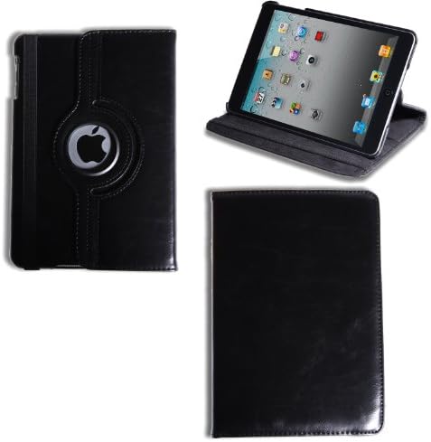 Flip Case Leather Case wortek Apple iPad Mini/Mini 2 Retina with Stand Function Display and Rotatable 360 Deg - Various Colours black Schwarz Glatt