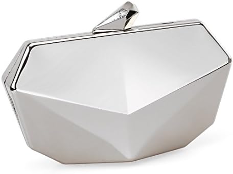 Metallic Fox Face Shaped Hard Case Clutch Evening Handbag w/ Detachable Strap - Brilliant Silver