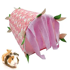 Mcgrady1xm Guinea Pig Tunnel, Small Animal Tunnels and Tubes, Pet Hideout Play Tube Toys with Fleece Forest Curtain and Warm Plush Nest for Rats Hamster Mice Ferrets Gerbils Chinchilla (Pink)
