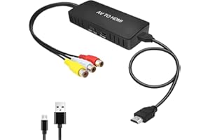 Wrugste RCA zu HDMI Konverter, AV zu HDMI Adapter, Composite Adapter 1080P, PAL/NTSC Kompatibel Mit WII/WII U/PS One/PS2/PS3/STB/Xbox/VHS/VCR/Blue-Ray DVD