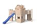 Produktbild Spielturm Fort Fox von ISIDOR mit Schaukelanbau, Doppelschaukel, Rutsche, Kletternetz, hissbarer Fahne und Kletterrampe auf 1,50 Meter Podesthöhe