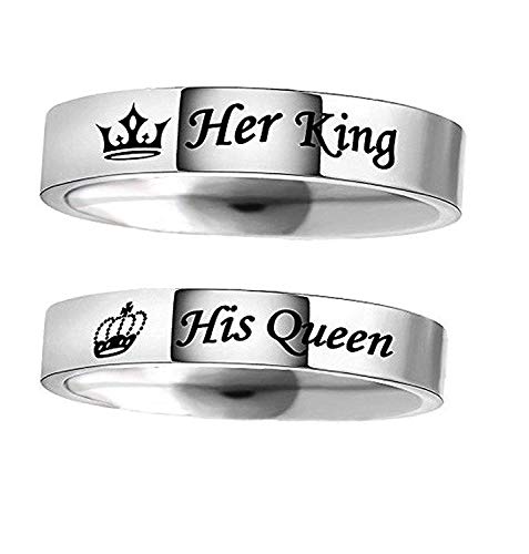 Sponsored Ad - Moneekar Jewels 2PCS Her King His Queen Silver Ring Titanium Stainless Steel Wedding Band Set Couples Anniversary Engagement Promise Ring