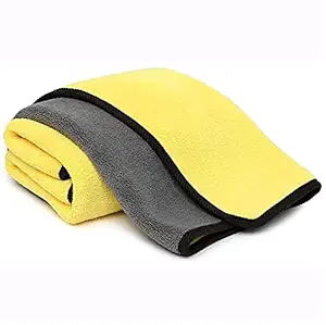 KRAVETTO Ultra Thick Double Sided 800 GSM Microfiber Cleaning Cloth Super Absorbent & Scratch Free, Professional Car Detailing Towel (40 X 40 cms, Yellow-Grey)