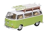 mit Sockel und Vitrine Oxford OXF76VW028 VW T2 Bay Window Camper mit Surfbrett hellgrün/weiss Maßstab 1:76