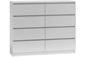WHATSIZE ENTERPRISE – Moderna – Large Chest of Drawers – Contemporary 8 Drawer Wide, Tall Dresser & Bedside Drawers - Office, Lounge & Bedroom Furniture Storage Cabinet, White