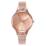 ZXMBIAO Armbanduhren Rose Gold Und Silber Mesh Zahlen Fashion Watch Casual Frauen Edelstahl Quarz Armbanduhren, Roségold