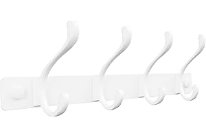 Sevenpers Coat Rack Wall Mounted White, Stainless Steel Wall Hanger with 4 Double Coat Hooks for Hanging Jacket Bag Keys Hats, Heavy Duty Wall Hook Clothes Rail for Bathroom Bedroom Door