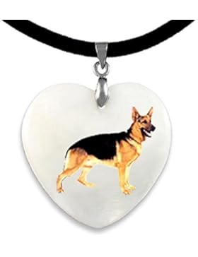 Timest - Deutscher Schäferhund Herz Perlmutt Anhänger mit Velvet Strap PP0298