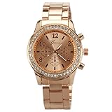 Edited Edelstahl Classic Luxus Casual Uhren, Unisex-Armbanduhr, Analog Quarzuhr, Fashion Runde Armbanduhr, Edelstahl-Gehäuse, Metall-Armband (Rosagold)