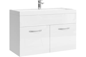 BADPLAATS B.V. Badezimmer Badmöbel Set Paso 01 80cm Waschbecken Hochglanz Weiß Fronten - Unterschrank Schrank Waschbecken Waschtisch