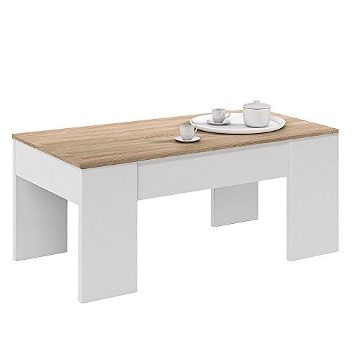 Habitdesign 0F1640A - Mesa de centro elevable, mesita de comedor acabada en color Roble Canadian, medidas 43 x 1,02 x 50 cm de fondo.