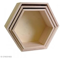 Artemio 14001892 Set 3 Étagères Hexagonales à Décorer, Bois, Beige, 30 x 26,5 x 10 cm