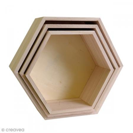 Artemio 14001892 Set 3 Étagères Hexagonales à Décorer, Bois, Beige, 30 x 26,5 x 10 cm