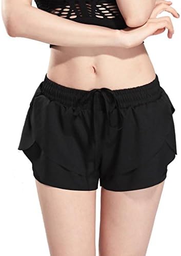 Byjia Women Yoga Shorts Sports Running Gym Pants Stretch Fitness Dancing Workout /Pack Of 2/ . Black . Xl