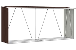 vidaXL Capannone da Giardino in Acciaio Zincato Capanno da Esterni Portalegna Ripostiglio per Legna Accessori Giardino 330x84x152cm Marrone