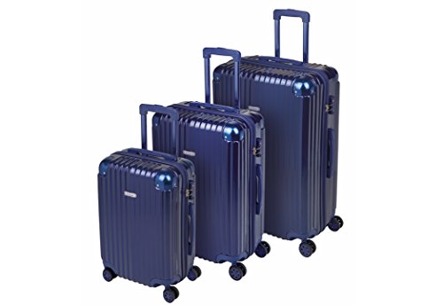 Juego de 3 maletas SULEMA R1214 fabricadas en ABS con cerradura TSA, ruedas dobles y esquinas reforzadas en aluminio. (Azul)
