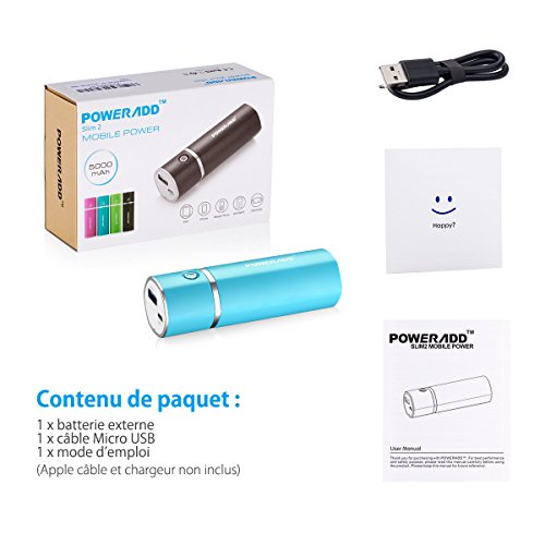 Poweradd Slim2 5000mAh Chargeur Portable Batterie de Secours Externe Apple Adapteurs Non Inclus  pour iphone 7  iphone 7 plus  samsung S7 et D   autre