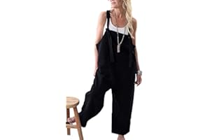 MORBUY-SHOP Petos de Pantalones Largo Casual para Mujer, Morbuy Verano Lino Baggy Harem Mono Suelto Moda Bolsillos Overoles Jumpsuit Tirantes Playa Fiesta Oficina Pantalón