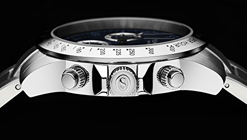 Stuhrling-Original-Herren-Quarzchronograph-Uhr-Blau-Zifferblatt-Tachymeter-Sport-Armbanduhr-Solides-Edelstahl-Gliederarmband-Faltschliee-Wasserdicht-bis-auf-50-Meter-Tiefe-Designer-Uhr-Kollektion