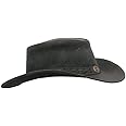 WALKER AND HAWKES - Brown Premium Cowhide Leather Cowboy Hat with String Outback Antique Hat Outdoor Sun Protect Unisex