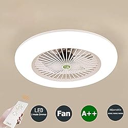 Ventilateur de plafond avec éclairage et télécommande Lampe de chambre à coucher silencieuse LED Plafonnier 3 températures Gradable Blanc Rond Salon salle à manger Décoration Ventilateur