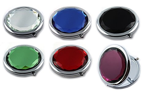 Klappbarer Design Taschenspiegel / Schminkspiegel / Kosmetikspiegel aus Metall in silber mit Glas-Kristall in rot – edles Diamantendesign – deutscher Händler (rot) - 6