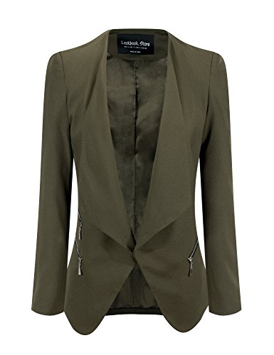 LookbookStore Damen Drapierter Langärmliger Blazer mit Vorne Offnung Seitentasche Einfarbig