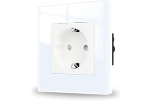 JIMEIDA Gniazdko wtykowe ze szkła w kolorze białym, podtynkowe, 1 gniazdo, zestyk ochronny, gniazdko ścienne, 16 A, 250 V, 86 mm x 86 mm