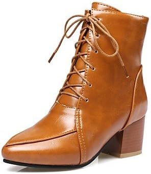 Gll&amp;xuezi Women's Boots Fashion Boots Fall Winter Leatherette Casual Dress Lace-up Chunky Heel Yellow Beige Black 1in-1 3/4in , yellow , us5 / eu35 / uk3 / cn34