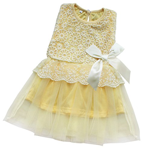EFE Baby Infant Girls Lace Tutu Party Dress Princess Wedding Clothing Light Yellow 12-18 Months