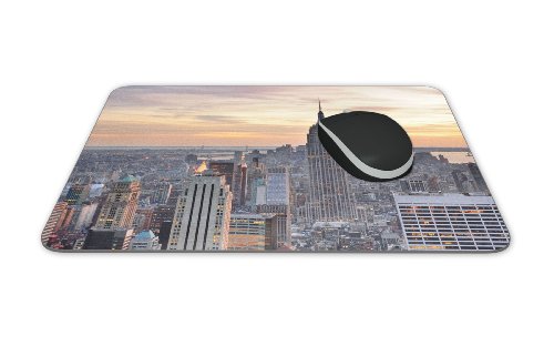 Mauspad / Mouse Pad aus Textil mit Rückseite aus Kautschuk rutschfest für alle Maustypen Motiv: New York Empire State und Wolkenkratzer im Abendlicht [ 07 ] - 2