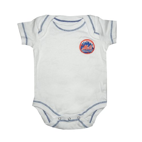 MLB New York Mets Baby One-Piece Short Sleeve Romper / Onesie with Logo 3-6M White