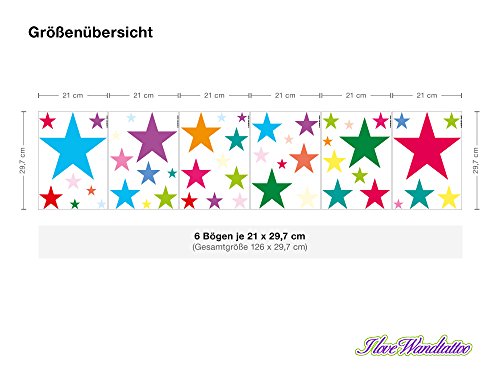 I-love-Wandtattoo WAS-10097 Kinderzimmer Wandsticker Set „Bunte Sterne“ zum Kleben Wandtattoo Wandaufkleber Sticker Wanddeko - 3