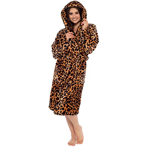 Style It Up Ladies Womens Dressing Gown Bathrobe Soft Warm Cosy Hooded Wrap Winter, (Leopard, 20-22)