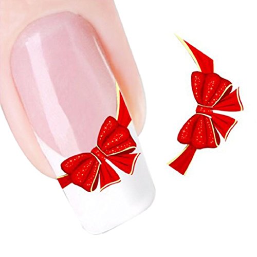 DDLBiz® Red Bows Design Nail Tip Art Water Transfers Decal Sticker (XF1365)