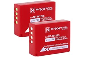 Baxxtar Pro NP-W126s NP-W126 Batterie 2X (véritable 1140mAh) Compatible avec Fujifilm X100F X100V X100VI X-A5 X-A7 X-E4 X-Pro2 X-S10 X-T3 X-T10 X-T20 X-T30 X-T50 X-T100 X-T200 etc.