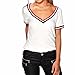 Produktbild BA Zha Hei Elegant Frauen Modisch Damen Kurzarm V-Ausschnitt Rippstrick-T-Shirt T-Shirt Top Damen Sommer Oversize Kurzarm Tiefe V-Ausschnitt Sehr Angenehm zu Tragen Bluse Tunika Tanktop (Weiß, XL)