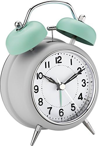 Mateo 42444 Double Bell Alarm Clock, Grey/Turquoise, 6.5  x  10  x  15 cm