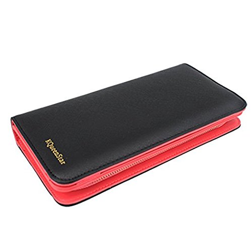 KQueenStar Ladies Purse Women Long Leather Wallet Fashion Card Holder Purse(Black)