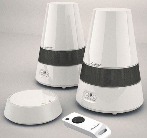 Preisvergleich Produktbild Funklautsprecher Funkboxen STEREO / Aktiv Funk Lautsprecher LED Innen / Außen Spritzwasserfest Cordless Outdoor - Indoor Boxen Speaker MP3 Drahtlos Wireless inkl. Fernbedienung Weiß