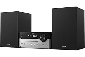 PHILIPS Micro Music System z Bluetooth (system HiFi, radio FM, USB, CD, MP3-CD, Audio-In, port USB do ładowania, głośniki Bass-Reflex, cyfrowe sterowanie dźwiękiem) – model 2020/2021, TAM4205/12