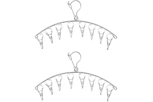 WUYUE HUA Lot de 2 en acier inoxydable Séchoir à linge Cintre avec pour sécher Chaussettes, serviettes de séchage Chaussettes Gants 8 clips Silver