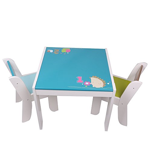 Labebe Kids' Furniture Activity Table and Chair Set in Wood - Green Hedgehog for 1-3 years Old, Use for Painting/Reading/Group Play in Classroom and Home, Kids Creative Birthday Gift