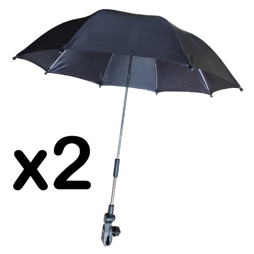 STROLLER BUGGY PRAM PARASOL UMBRELLA - IT FITS TO MOST PRAMS - VERY SIMPLE TO ATTACH WITH SCREW TYPE FITTING TO FRAME - UMBRELLA CAN BE SIMPLY ADJUSTED INTO POSITION - PERFECT FOR BABIES AND INFANTS TO KEEP THE DRY AND PROTECTED (PACK OF 2, BLACK)