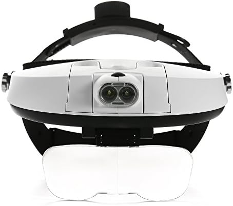 Jasonwell®Head Mount Magnifier with Detachable LED Head Light and 5 Replaceable and Interchangeable Lenses: 1.0X, 1.5X, 2.0X, 2.5X, 3.5X—Magnification Headset Glasses with Light