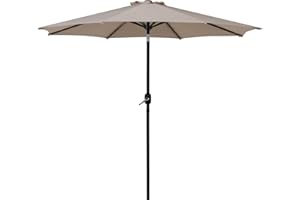 Grand patio Sombrilla de jardín, sombrilla de patio de 2,7 m con manivela e inclinación, 8 varillas de acero, poste de aluminio, sombrilla para césped, jardín, patio trasero, piscina, UV 50+ (beige)