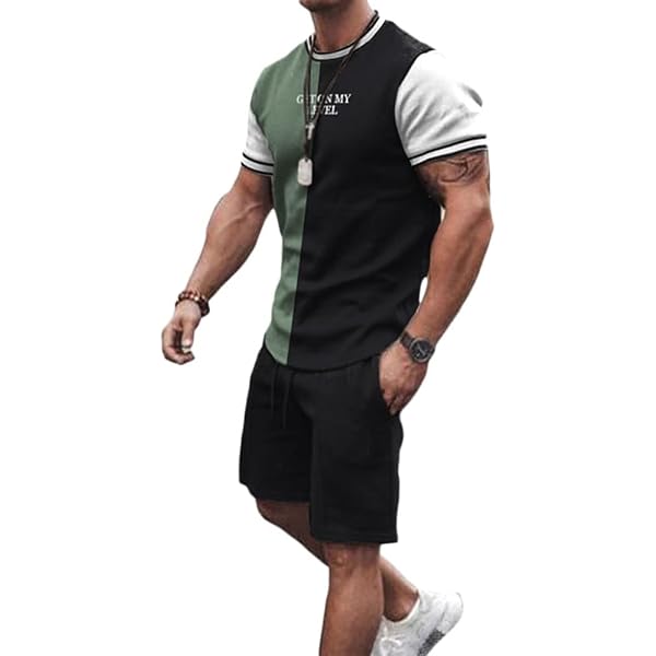 Osheoiso Homme Ensemble Short Tee Shirt Imprimé Sportswear 2 Pièces Été Oversized