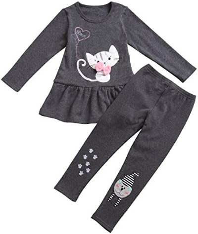 Aikobaby Baby Girls Cute Polka Dots Long-Sleeved Outfits 2 Pieces T-shirts Tops & Legging Pants Children Clothing Sets (5years, Grey)
