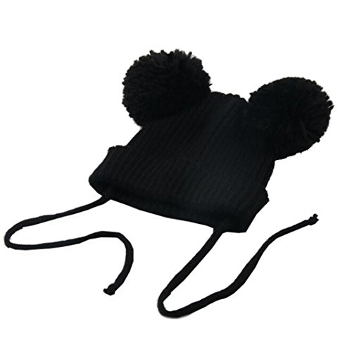 Fulltime(TM) Cute Winter Baby Kids Girls Boys Pom Pom Warm Knitted Woolen Caps Hats (Black)