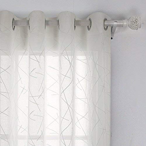 Deconovo Visillo Lino Efecto para Ventana Cortina Transparente de Habitación 1 Panel 140 x 240 cm Beige Línea